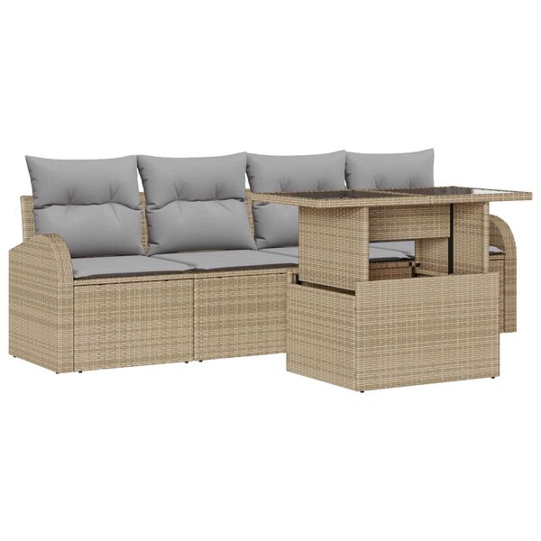 vidaXL Havesofa Sæt med pude 5 pcs Beige Poly rattan