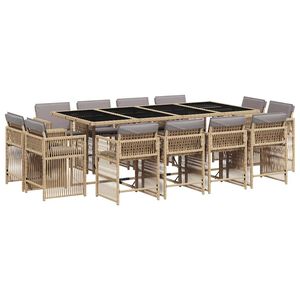 vidaXL spisebordss&aelig;t til haven 13 dele med hynder polyrattan beige