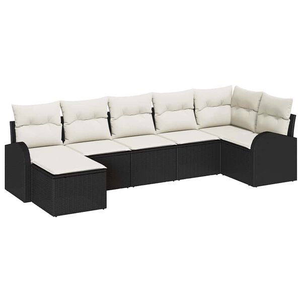 vidaXL Havesofa Sæt med pude 7 pcs Sort Poly rattan