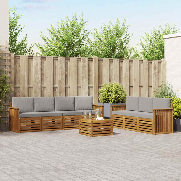 vidaXL Sofas&aelig;t med pude 8 pcs Naturlig og Lys Gr&aring; Massivt Akacietr&aelig;