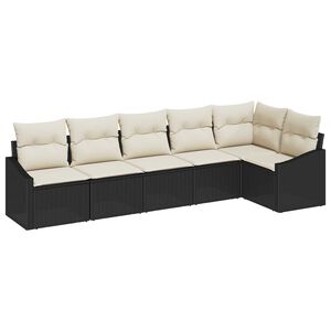 vidaXL Havesofa S&aelig;t med pude 6 pcs Sort og Hvid polyrattan