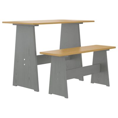 vidaXL spisebord med bænk massivt fyrretræ gyldenbrun og grå