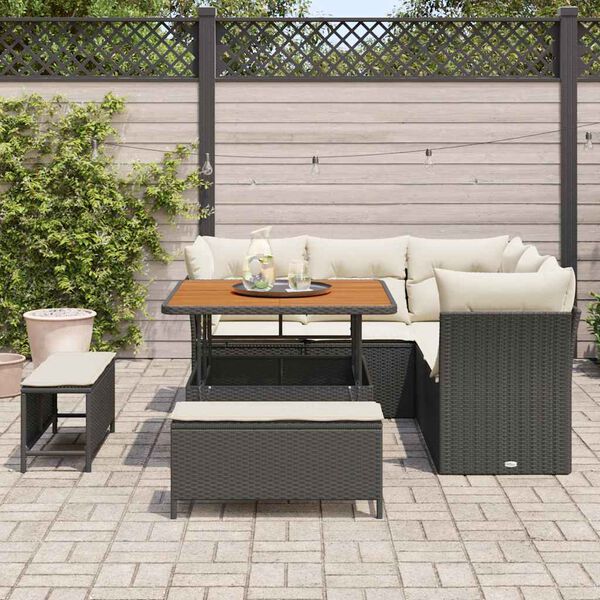 vidaXL Havesofa S&aelig;t 8 pcs Sort polyrattan
