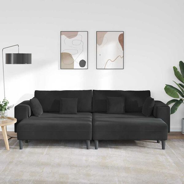 vidaXL Fløjls Sofa med pude 3 pcs Sort 208 cm Fløjl