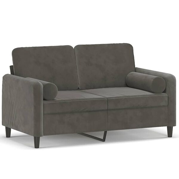 vidaXL 2-personers sofa med puder og hynder 120 cm velour m&oslash;rkegr&aring;