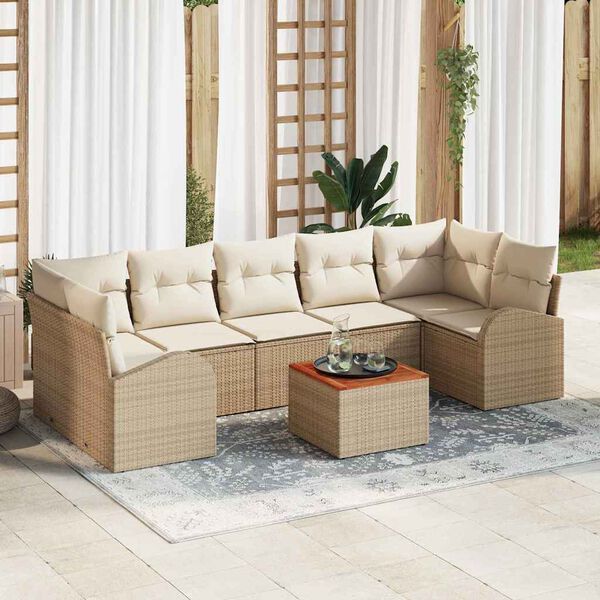 vidaXL Havesofa S&aelig;t med pude 8 pcs Beige polyrattan