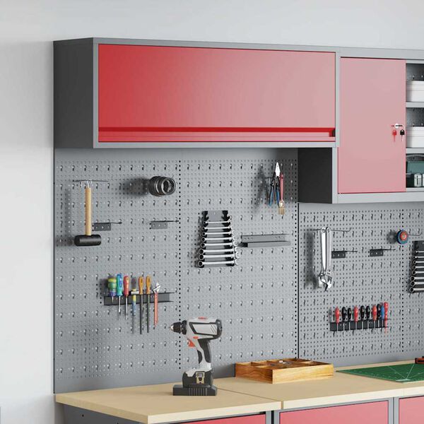 vidaXL Værktøjsskab og Pegboard Sæt 3 pcs Rød 100 x 25 x 115 cm Stål