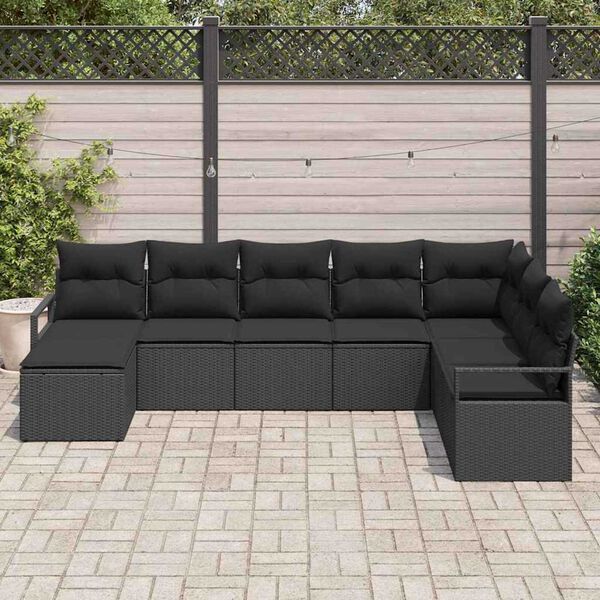 vidaXL Sofa S&aelig;t med pude med opbevaring 8 pcs Sort polyrattan