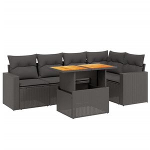 vidaXL sofas&aelig;t til haven 6 dele med hynder polyrattan sort