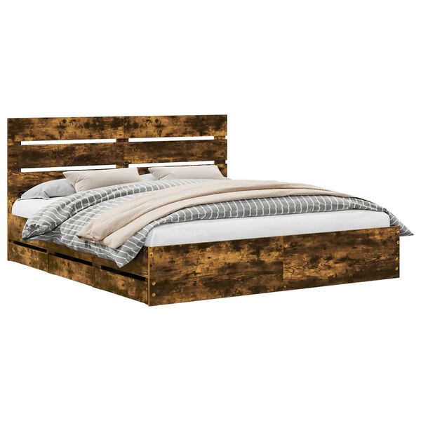 vidaXL Sengestel med skuffe R&oslash;get eg 180 x 200 cm Ingeni&oslash;rtr&aelig;