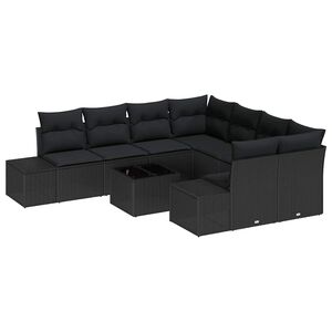 vidaXL Havesofa S&aelig;t med pude 9 pcs Sort polyrattan