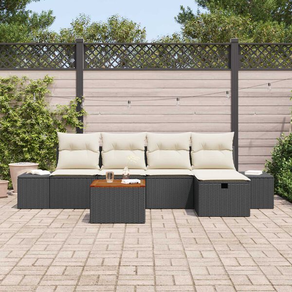vidaXL Havesofa Sæt med pude med opbevaring 6 pcs Sort Poly rattan