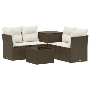 vidaXL Sofa S&aelig;t 6 stk. Brun og Creme Hvid Poly Rattan og St&aring;l