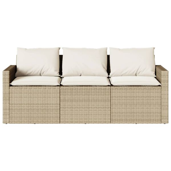 vidaXL 3-personers havesofa med hynder polyrattan beige