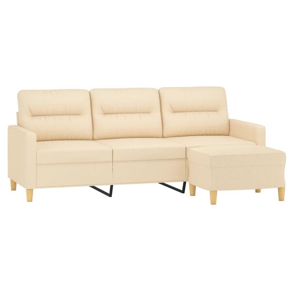 vidaXL 3-personers sofa med fodskammel 180 cm stof Cremefarvet