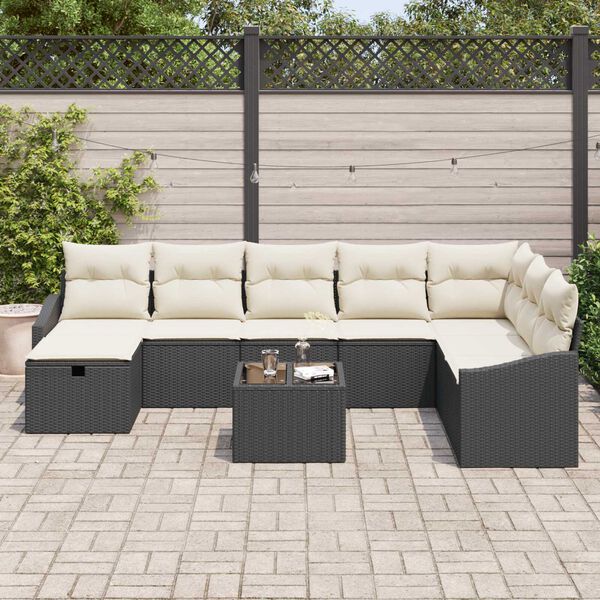 vidaXL Havesofa Sæt med pude 9 pcs Sort 55 x 62 x 69 cm Poly rattan