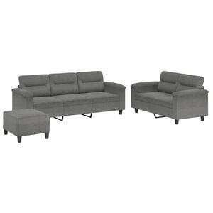 vidaXL sofas&aelig;t 3 dele med hynder mikrofiberstof m&oslash;rkegr&aring;