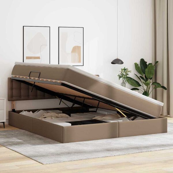 vidaXL Seng med opbevaring og madras Cappuccino 160 x 200 cm