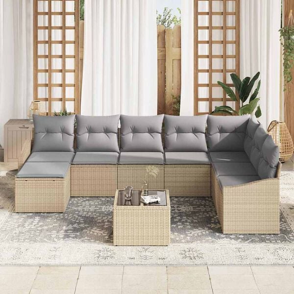 vidaXL Sofa S&aelig;t med pude 9 pcs Beige polyrattan