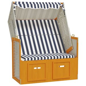 vidaXL strandkurv med baldakin polyrattan og massivt tr&aelig; hvid og bl&aring;