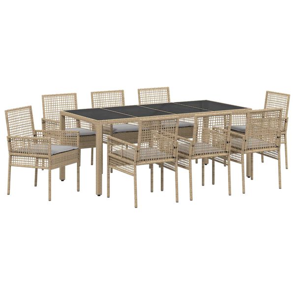 vidaXL Have Spisebordss&aelig;t 9 pcs Beige polyrattan
