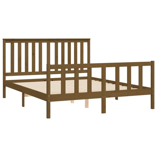 vidaXL sengeramme med sengegavl 150x200 cm kingsize massivt fyr brun
