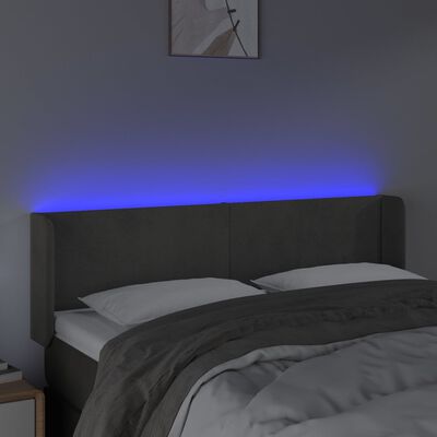vidaXL sengegavl med LED-lys 147x16x78/88 cm fløjl mørkegrå