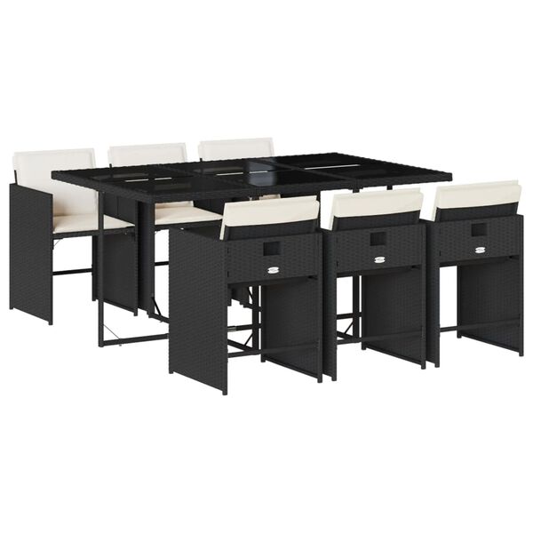 vidaXL spisebordss&aelig;t til haven 7 dele med hynder polyrattan sort