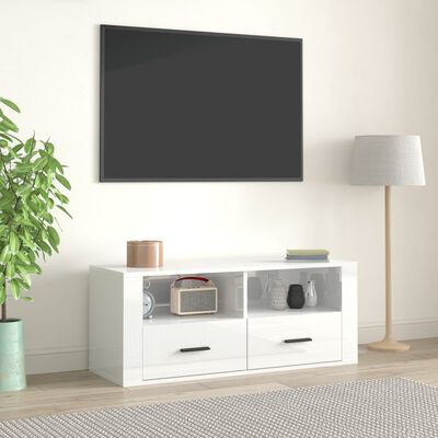 vidaXL tv-bord 100x35x40 cm konstrueret træ hvid højglans