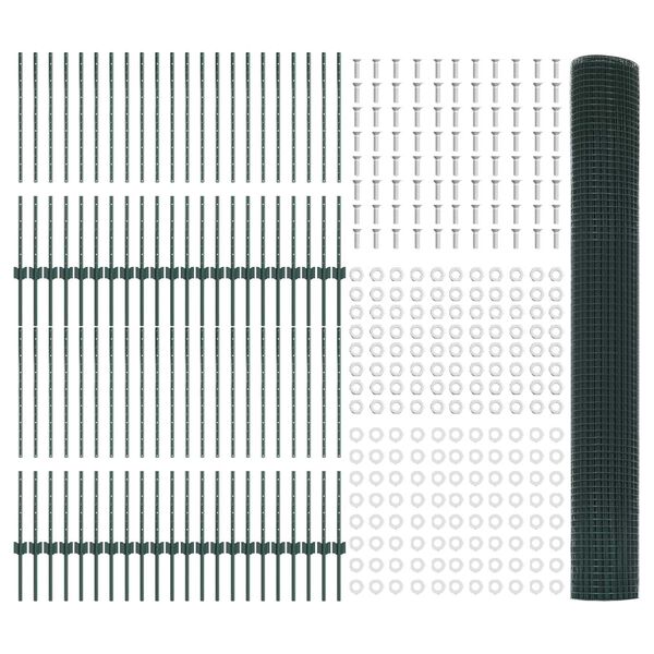 vidaXL Hegn med post Gr&oslash;n 1 x 100 m St&aring;l og PVC