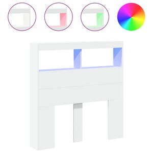 vidaXL sengegavl med opbevaring og LED-lys 100x17x102 cm hvid