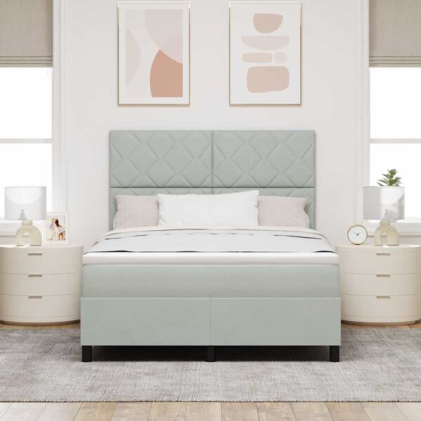 vidaXL LED Box Spring Bed med madras Lysegr&aring; 140 x 200 cm Stof