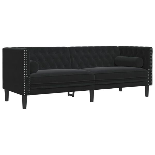 vidaXL 3-personers Chesterfield-sofa med bolsterpuder fløjl sort