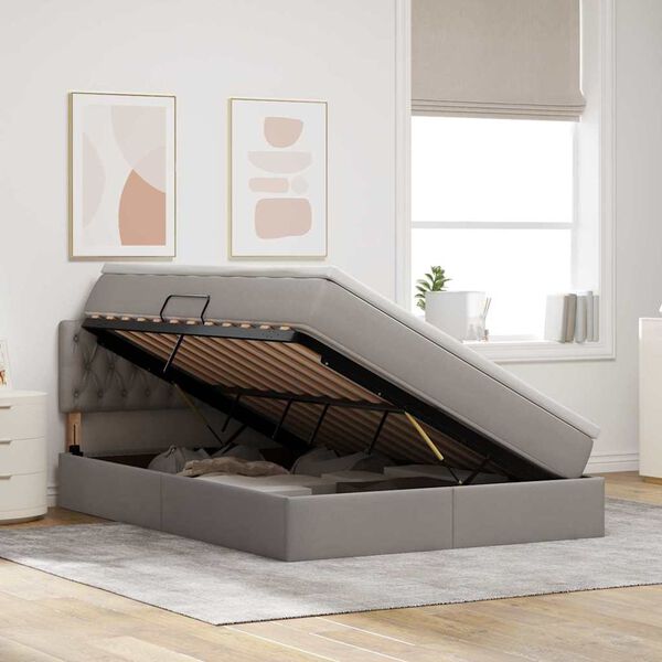 vidaXL Seng med opbevaring og LED Gråbrun 140 x 190 cm Polyester