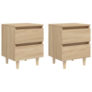 vidaXL sengeskab med ben i massivt fyrretr&aelig; 2stk. 40x35x50cm sonoma-eg