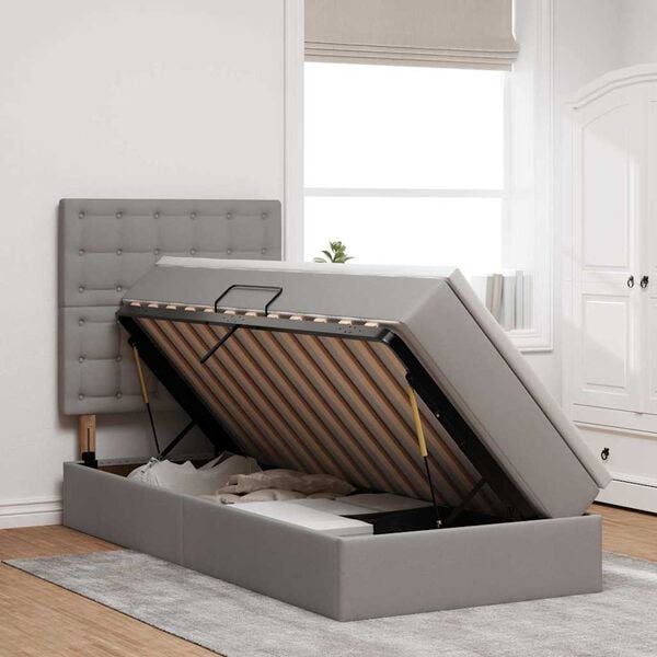 vidaXL Seng med opbevaring og madras Gr&aring;brun 100 x 200 cm Polyester