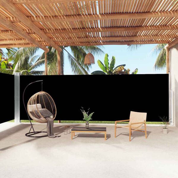 vidaXL sammenrullelig sidemarkise 200x1000 cm sort