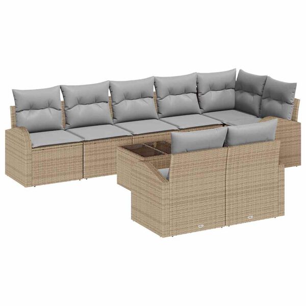 vidaXL Havesofa S&aelig;t med pude 9 pcs Beige og lysegr&aring; polyrattan