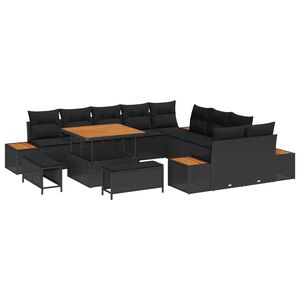 vidaXL Havesofa S&aelig;t med pude med opbevaring 13 pcs Sort Poly rattan