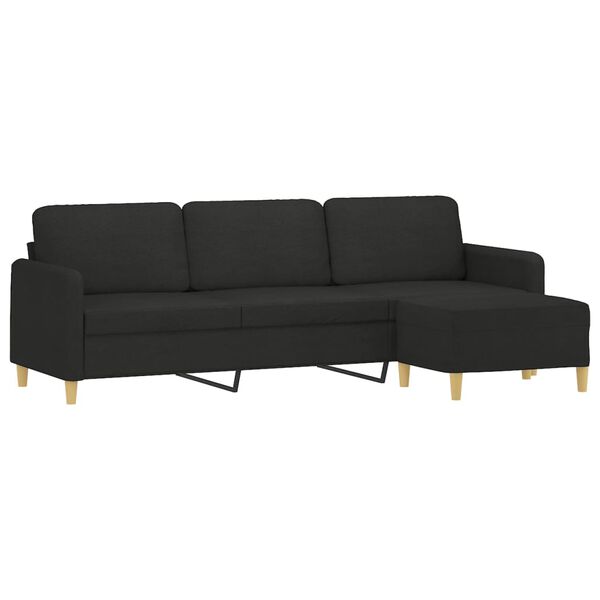 vidaXL 3-personers sofa med fodskammel 210 cm stof Sort