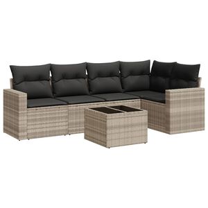 vidaXL sofas&aelig;t til haven 6 dele med hynder polyrattan lysegr&aring;