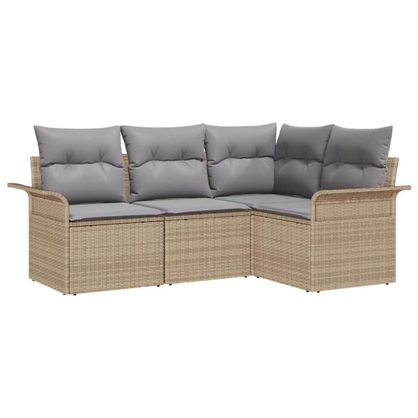 vidaXL Havesofa S&aelig;t med opbevaring 4 pcs Beige polyrattan
