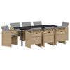 vidaXL Have Spisebordss&aelig;t med pude 9 pcs Beige polyrattan