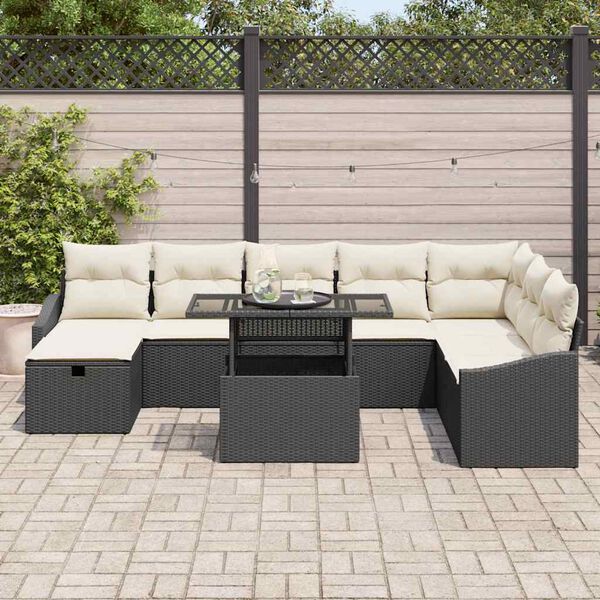 vidaXL Havesofa Sæt 9 pcs Sort polyrattan