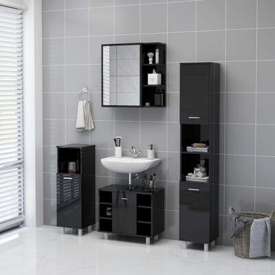 vidaXL badeværelsesskab spejl 62,5x20,5x64 cm spånplade sort højglans