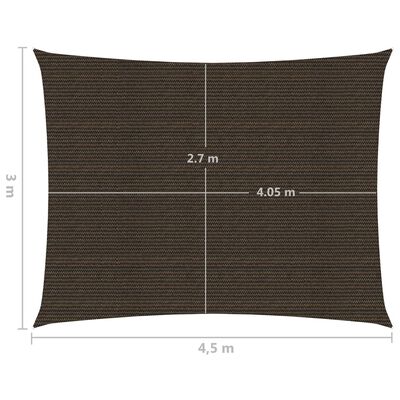 vidaXL solsejl 3x4,5 m 160 g/m² HDPE brun