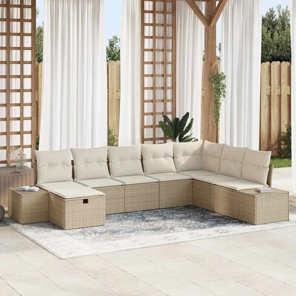 vidaXL Havesofa S&aelig;t med pude 8 pcs Beige Poly rattan