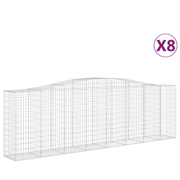 vidaXL buede gabionkurve 8 stk. 400x50x120/140 cm galvaniseret jern