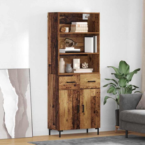 vidaXL Highboard Gammelt tr&aelig; 69,5 x 34 x 180 cm Konstrueret tr&aelig;