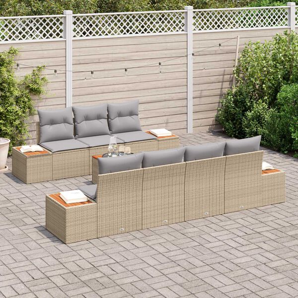 vidaXL Havesofa S&aelig;t med pude 8 pcs Beige Poly rattan